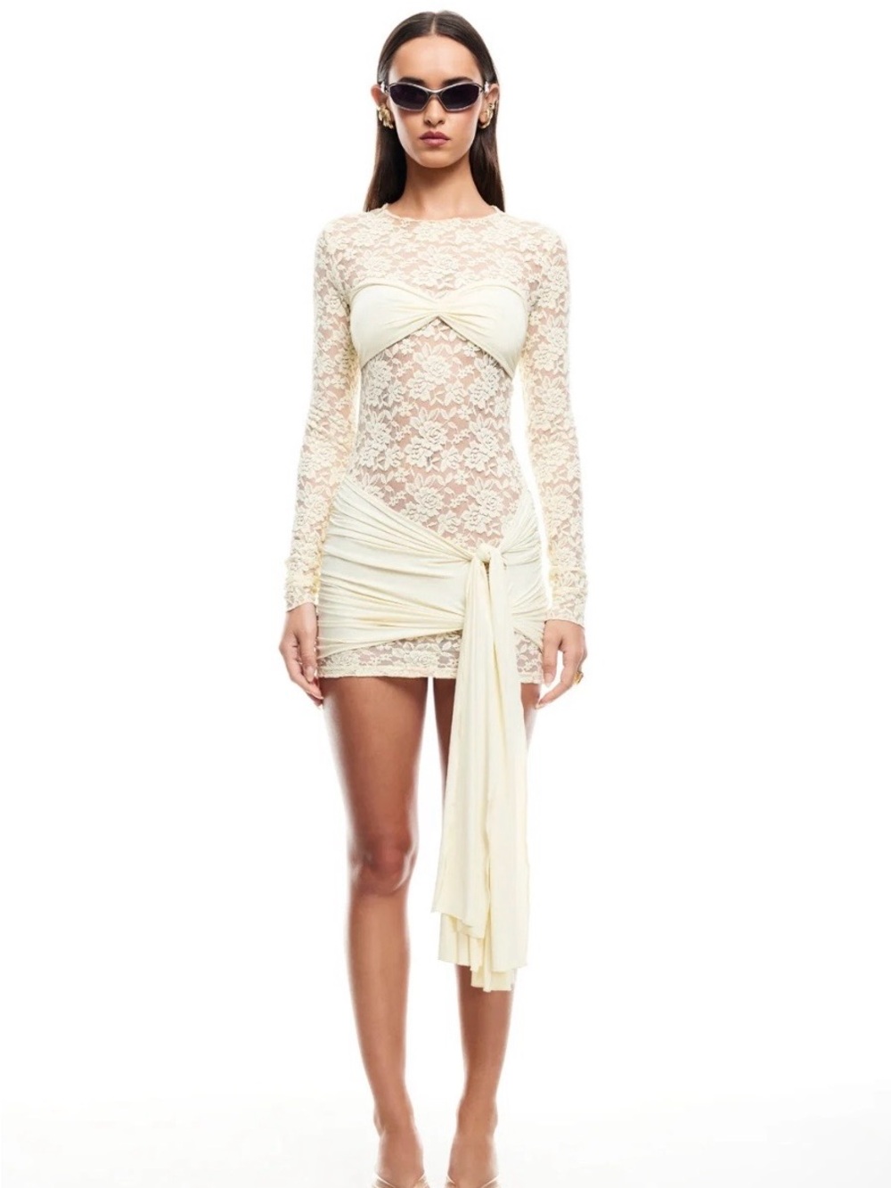 Lioness Lace Draped Sash Mini Dress - Cream